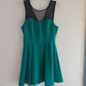 🌺 BCBGENERATION Sheer Fit & Flare Emerald  Dress